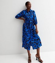 New Look Tall Blue Animal Print Midi Shirt Dress